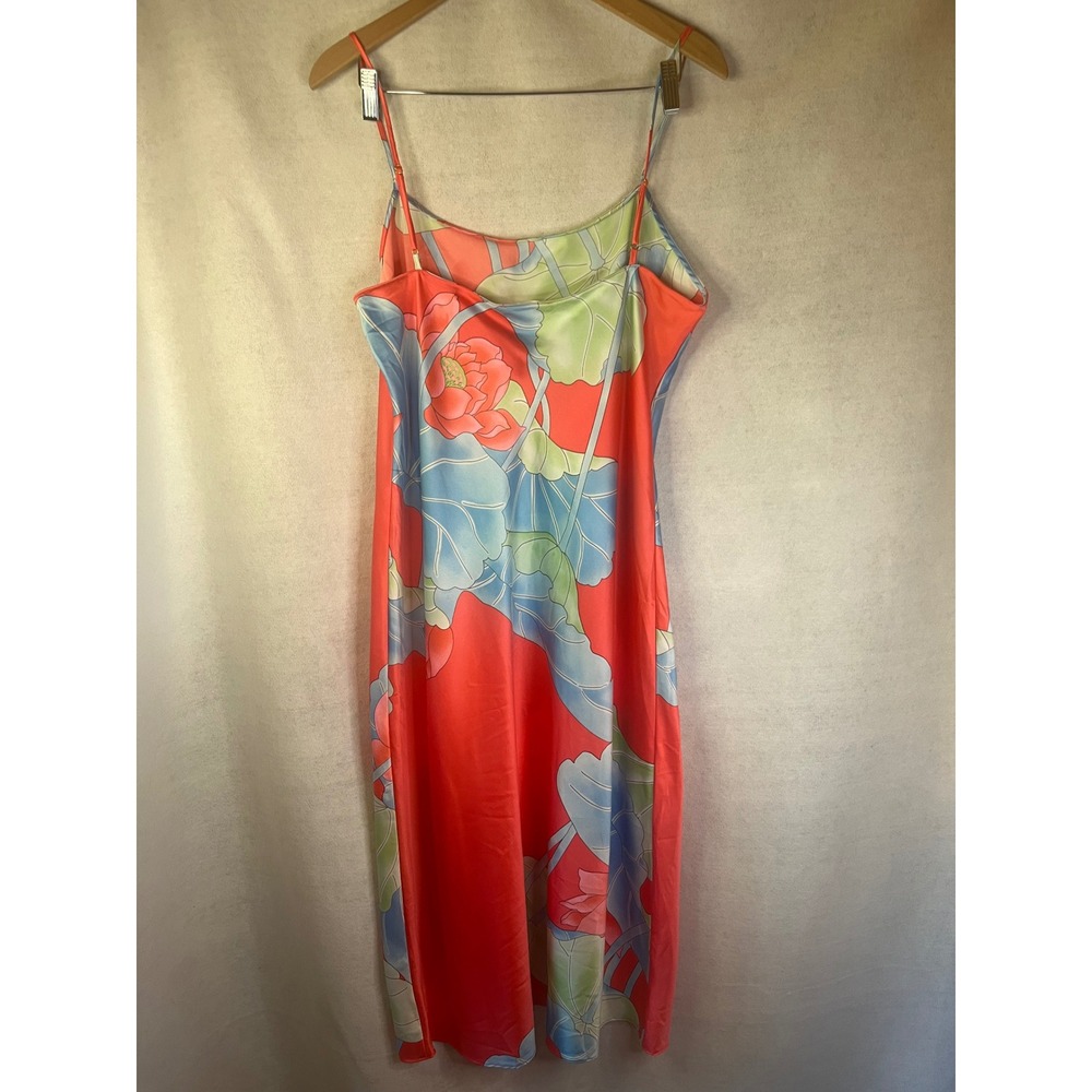 Natori Nightgown Chemise Floral Print Satin Ankle Length Sz L Slip Dress Coral - Picture 3 of 5